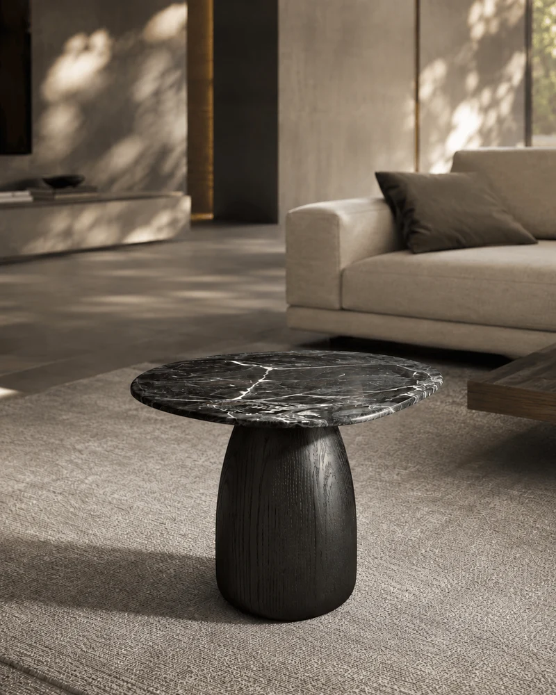 Basilca Side Table - Matte Black Marble