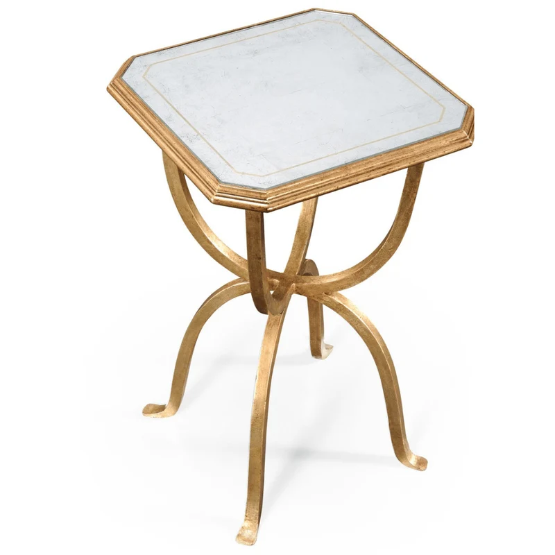 Octagonal Side Table in Églomisé and Gilded Iron