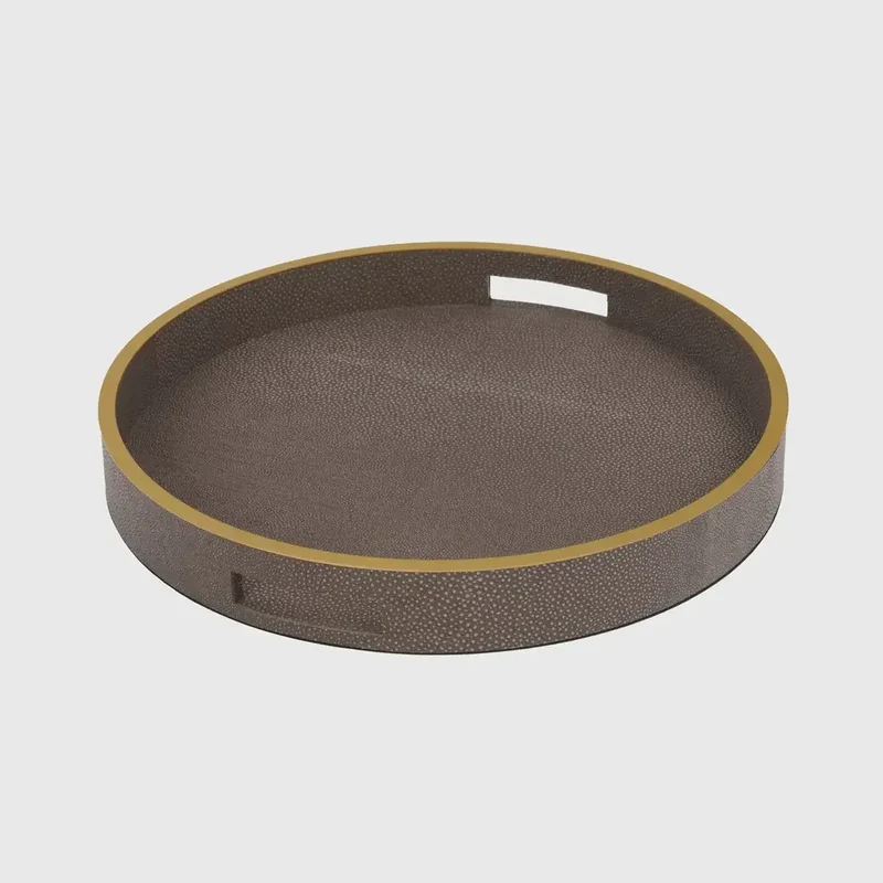 Paragon Round Tray Grey Shagreen Leather