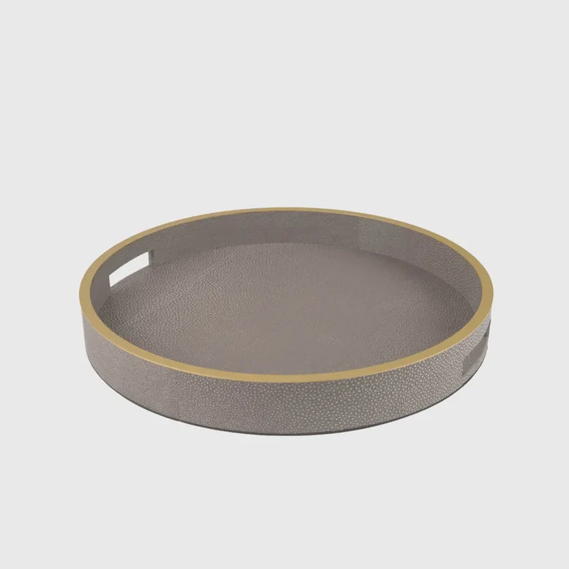 Paragon Round Tray Grey Shagreen Leather