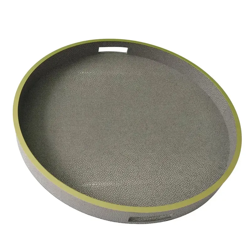 Paragon Round Tray Grey Shagreen Leather
