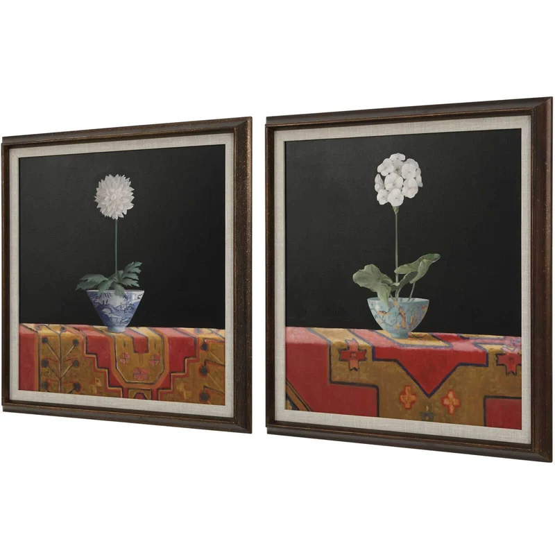 Chinoiserie Stems Framed Canvases - Set of 2