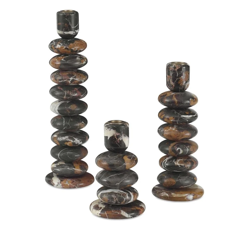 Washed Stones Candleholders, Set of 3