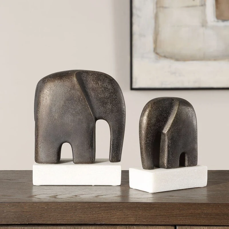 Timeless Tusk Elephant Sculptures in Bronze - Set of 2