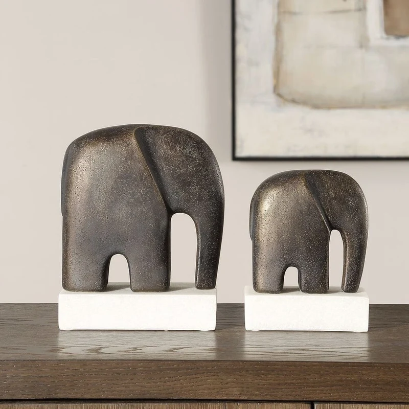 Timeless Tusk Elephant Sculptures in Bronze - Set of 2