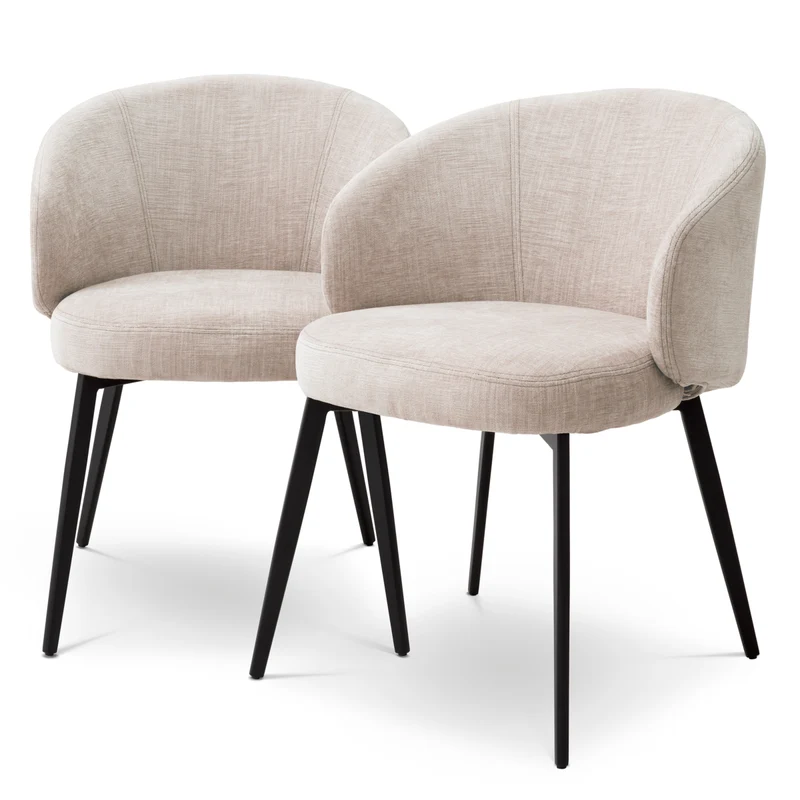 Dining Chair Lloyd with arm set of 2 Sisley beige | black finish legs