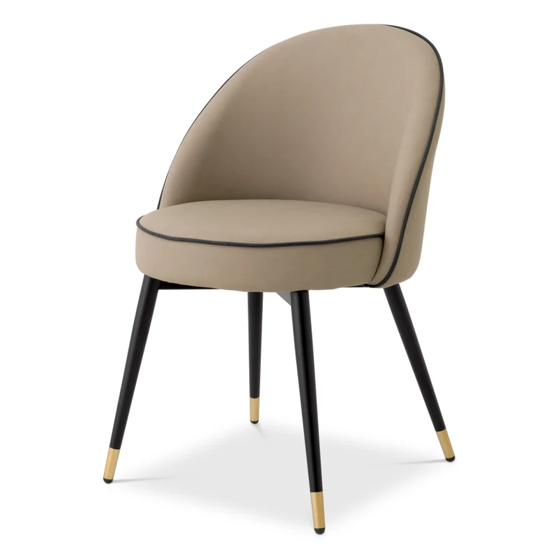 Dining Chair Cooper set of 2 Beige faux leather | grey faux leather piping | black & brass finish legs