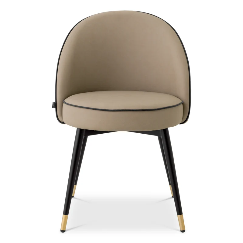 Dining Chair Cooper set of 2 Beige faux leather | grey faux leather piping | black & brass finish legs