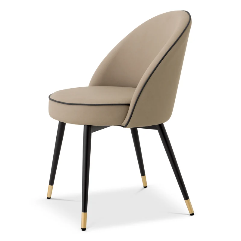 Dining Chair Cooper set of 2 Beige faux leather | grey faux leather piping | black & brass finish legs