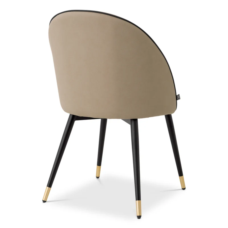 Dining Chair Cooper set of 2 Beige faux leather | grey faux leather piping | black & brass finish legs