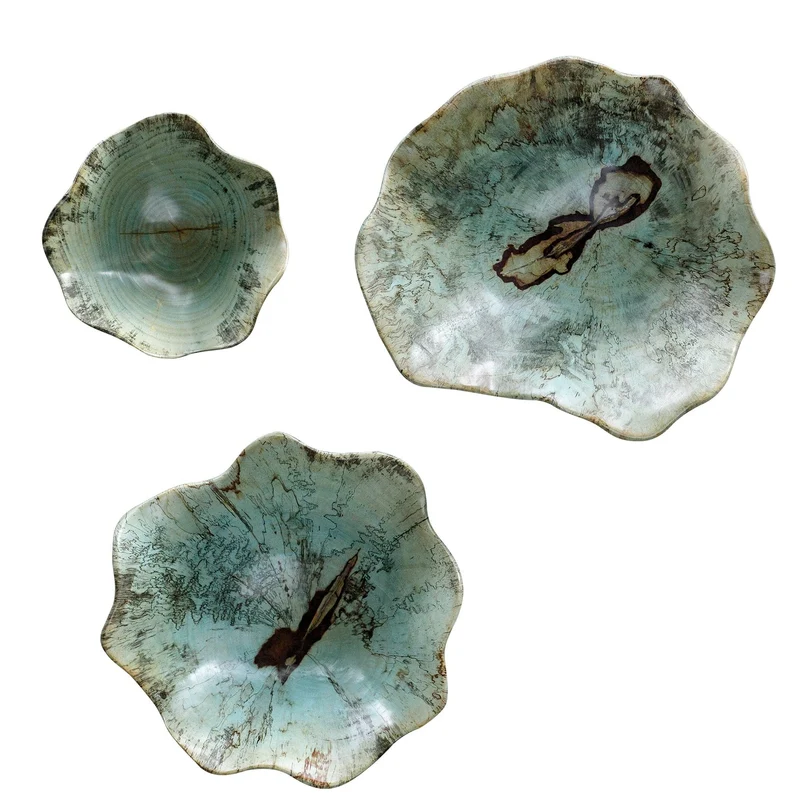 Teo Wall-Mounted Wooden Bowls in Blue - Set of 3