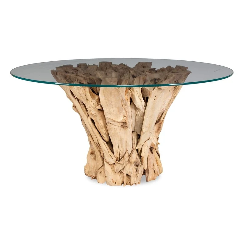Teak Root Round Dining Table in Bleached