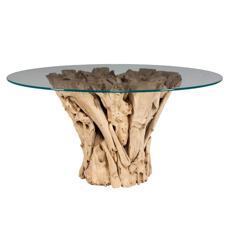 Teak Root Round Dining Table in Bleached