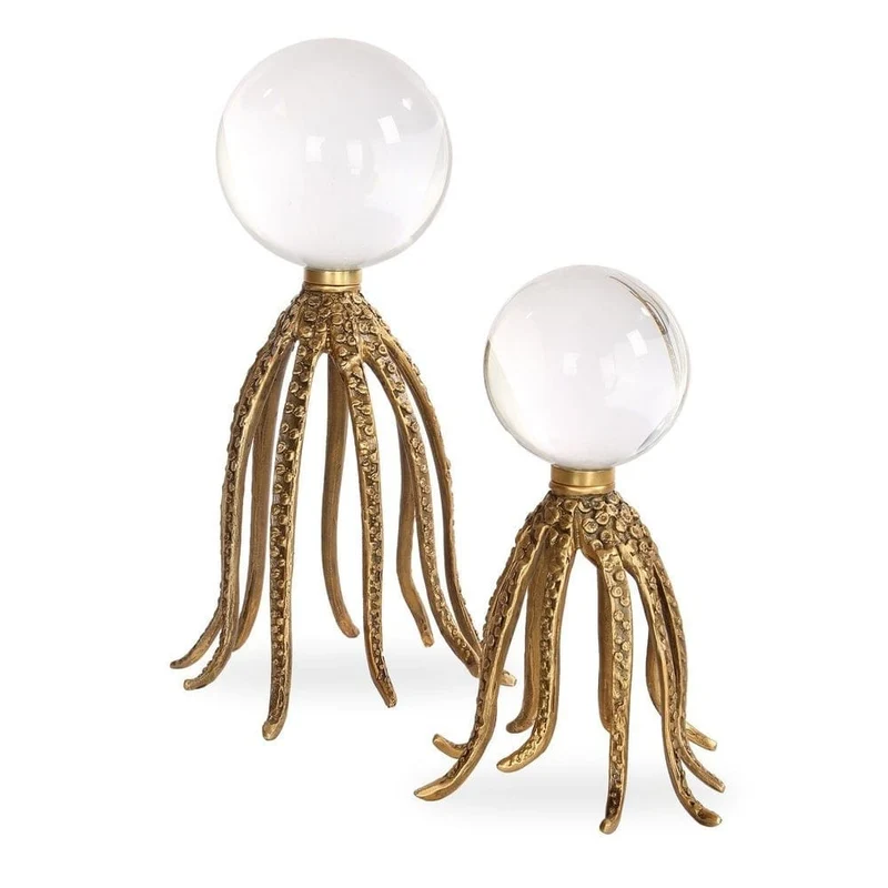 Under the Sea Octopus Ornament in Brass - Set of 2