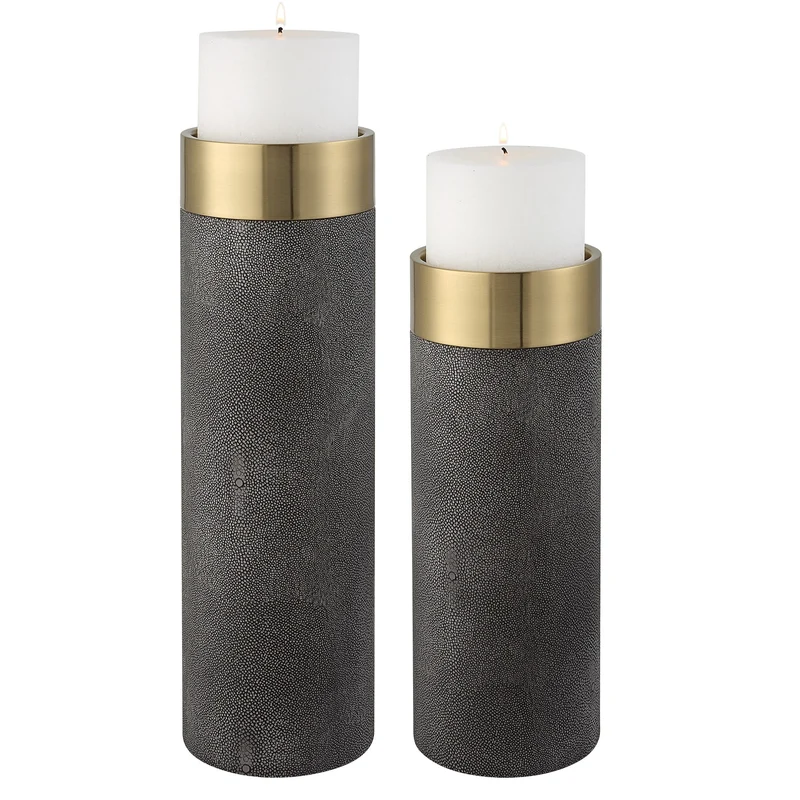 Wessex Gray Candleholders, Set of 2