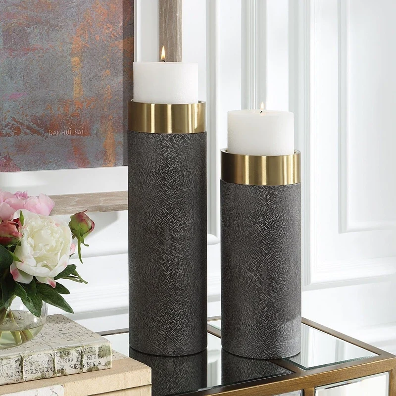 Wessex Gray Candleholders, Set of 2