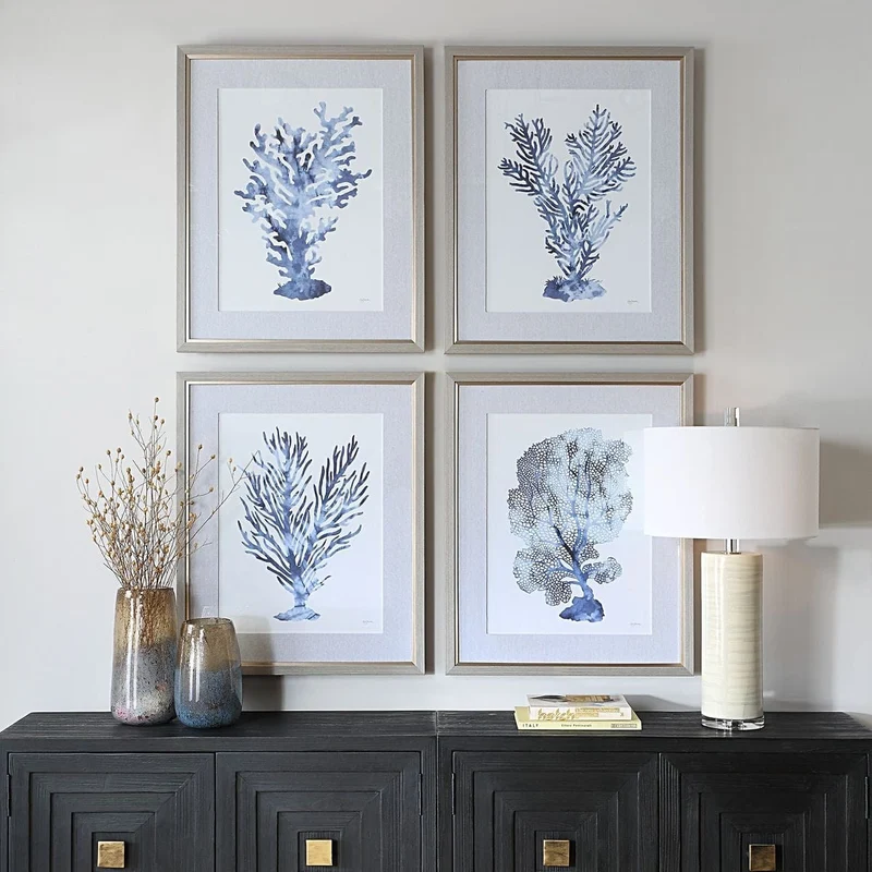 Shibori Coral Framed Prints, Set of 4