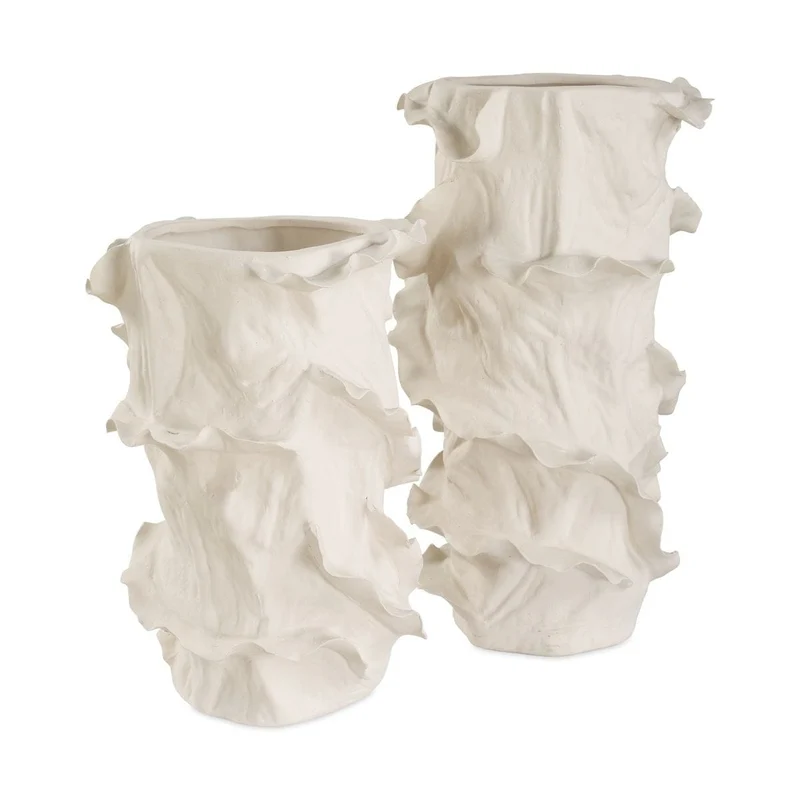 Ripple Crest White Vases Set of 2