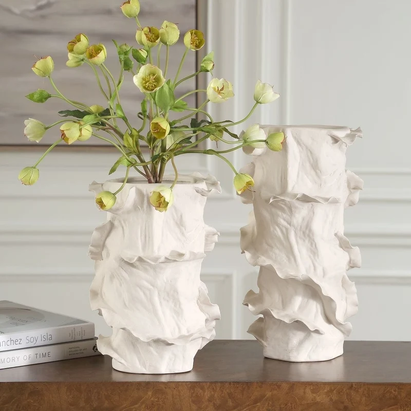 Ripple Crest White Vases Set of 2