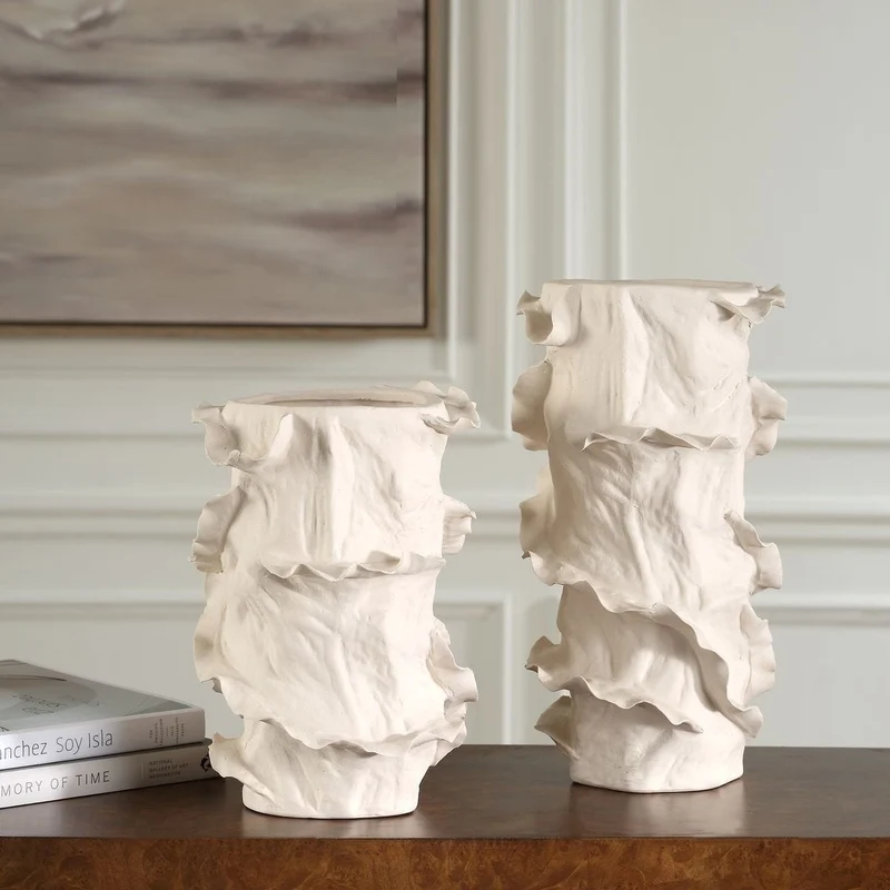 Ripple Crest White Vases Set of 2