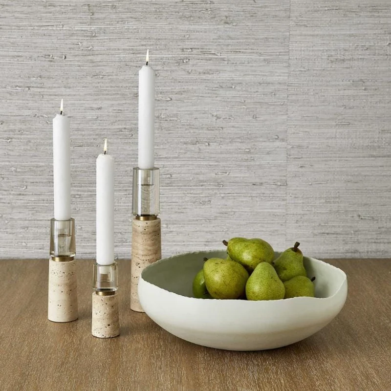 Optic Candleholders - Travertine, Set of 3