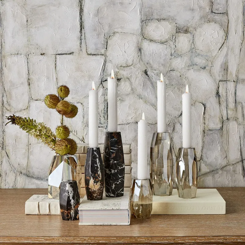 Multifaceted Taper Candleholders - Marble, Set of 3