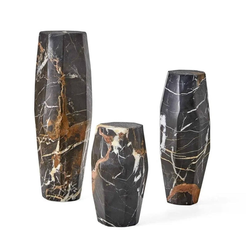 Multifaceted Taper Candleholders - Marble, Set of 3