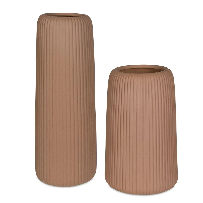 Ridge Indoor-Outdoor Light Brown Vases, Set of 2