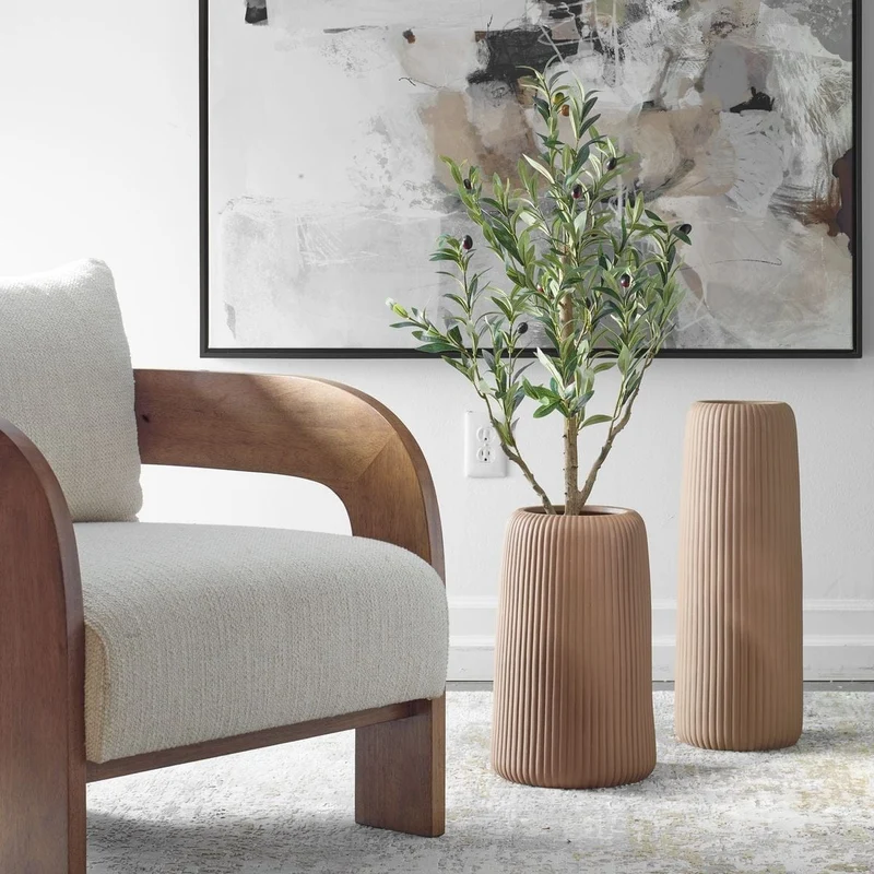 Ridge Indoor-Outdoor Light Brown Vases, Set of 2