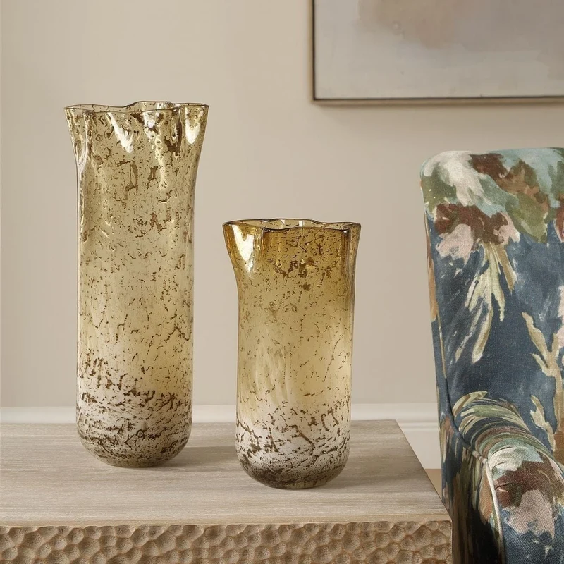 Rhine Seeded Glass Vases - Set of 2