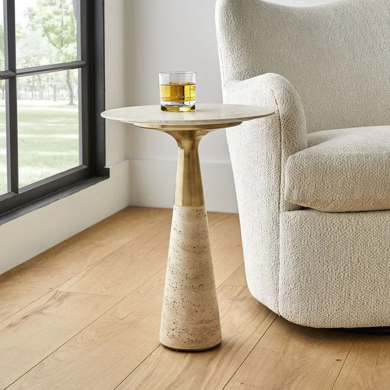 Pier Accent Table - Beige Travertine