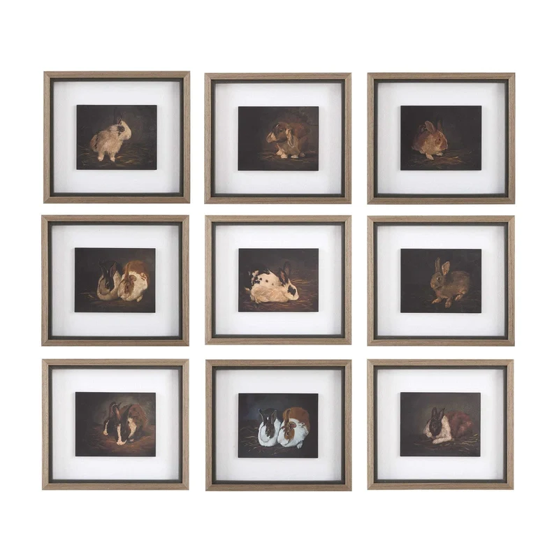 Resting Bunny Framed Prints Set of 9
