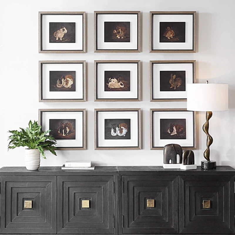 Resting Bunny Framed Prints Set of 9