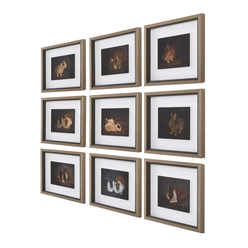 Resting Bunny Framed Prints Set of 9