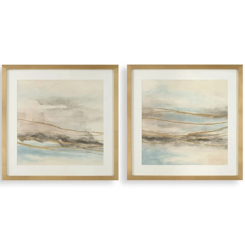 So Golden Abstract Landscape Prints - Set of 2