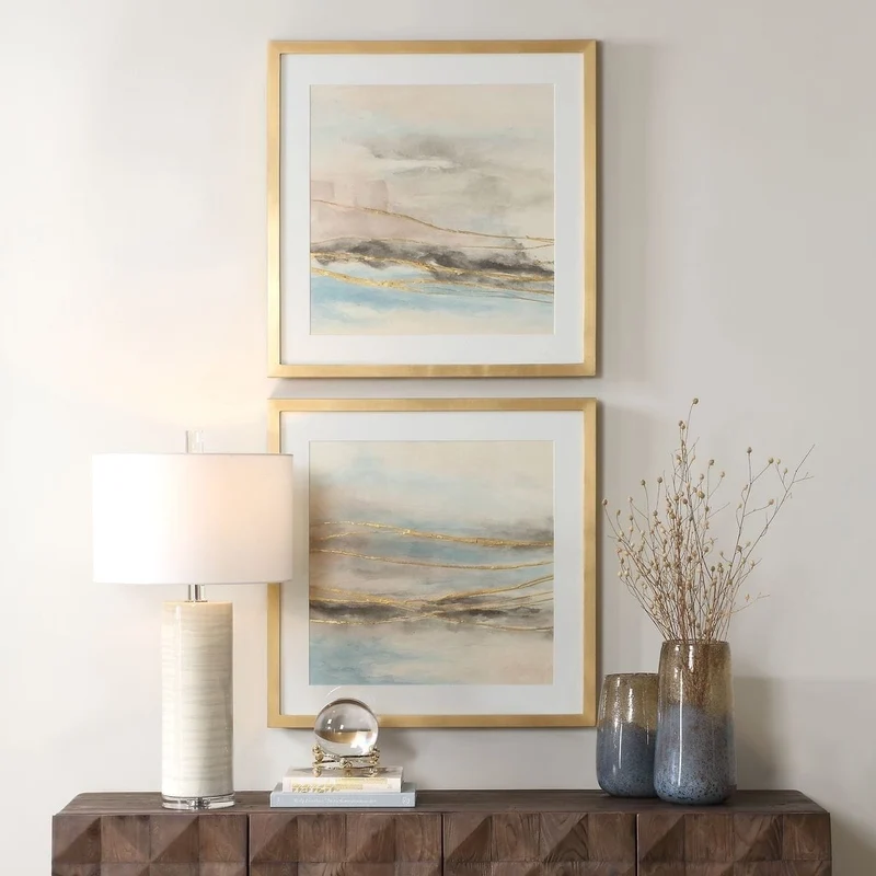 So Golden Abstract Landscape Prints - Set of 2