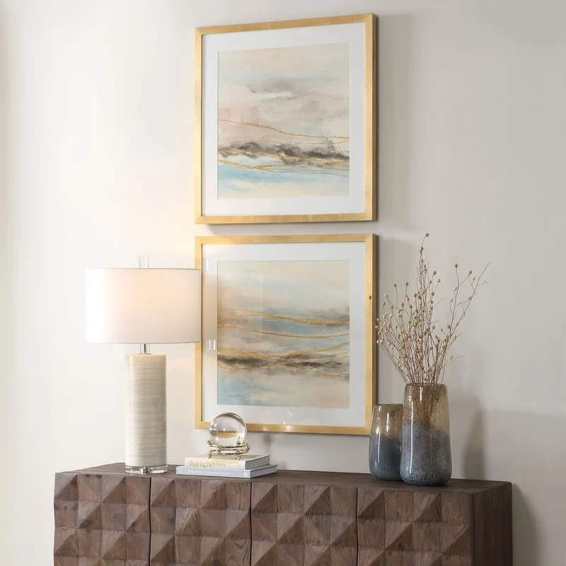 So Golden Abstract Landscape Prints - Set of 2