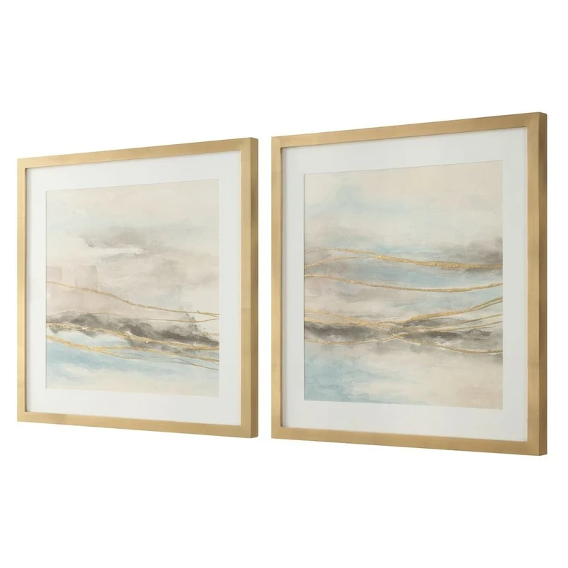So Golden Abstract Landscape Prints - Set of 2