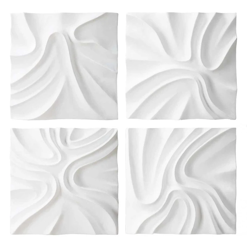 Snowdrift Scultped White Wall Décor, Set of 4