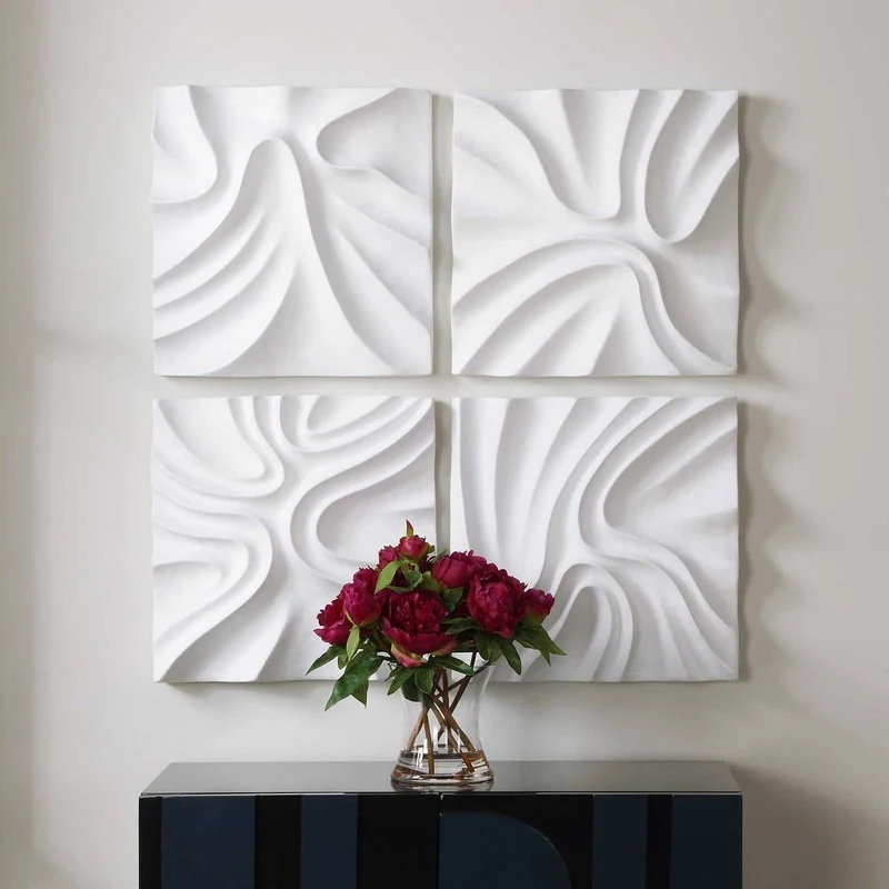 Snowdrift Scultped White Wall Décor, Set of 4