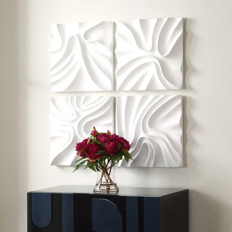 Snowdrift Scultped White Wall Décor, Set of 4