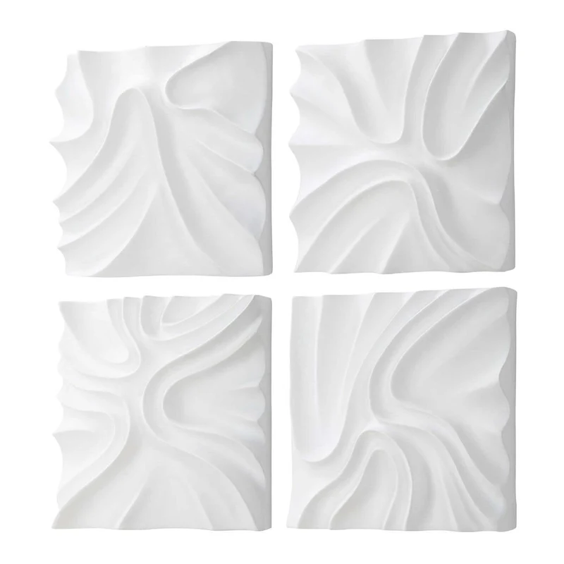Snowdrift Scultped White Wall Décor, Set of 4