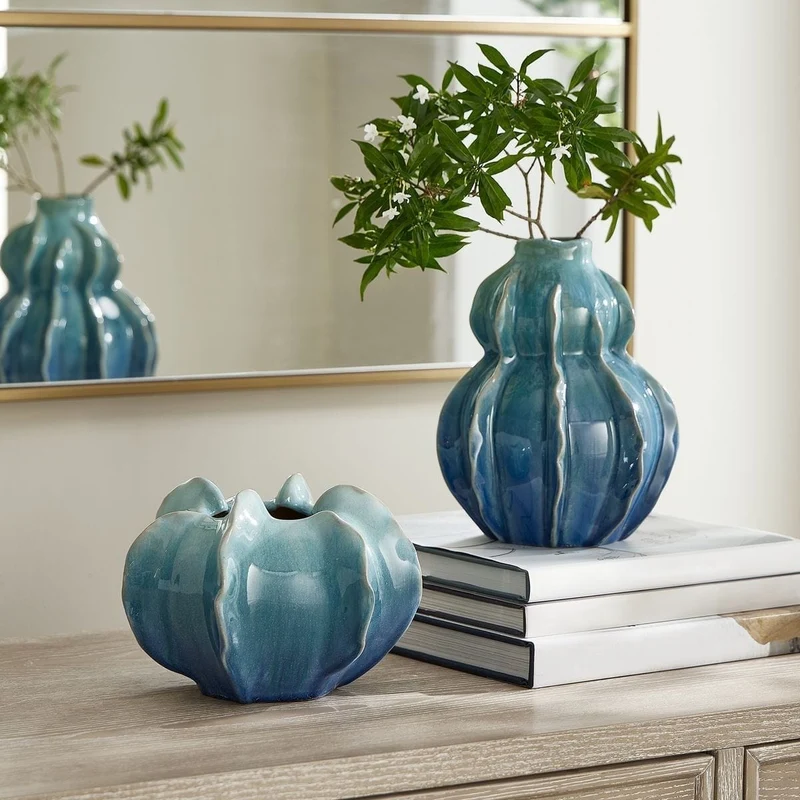 Ocean Wave Outdoor Glazed Vases Set of 2