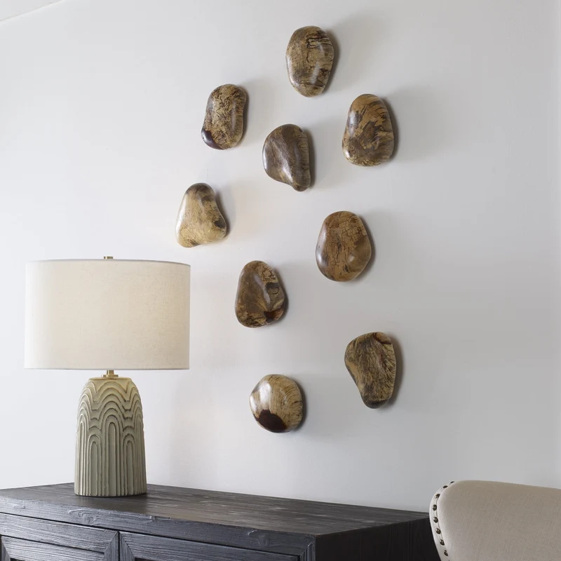 Pebbles Blonde Wood Wall Décor - Set of 9