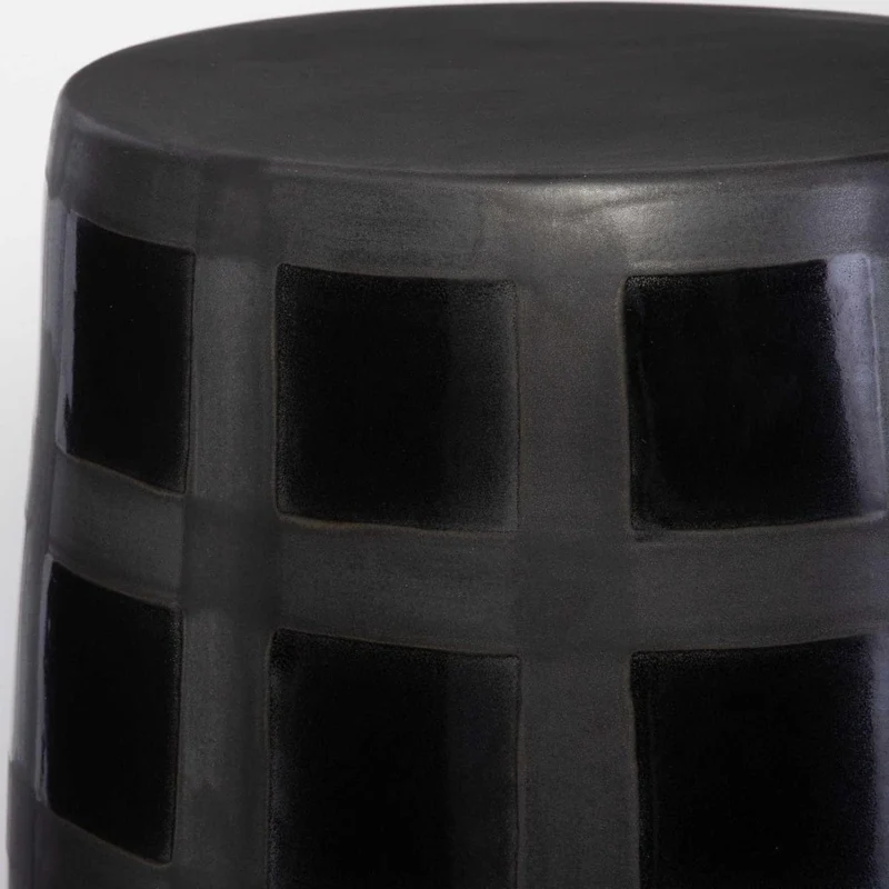 Patchwork Gridded Black Garden Stool