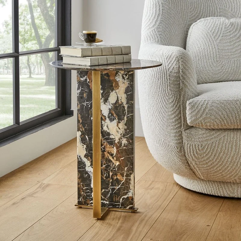 Joist Accent Table in Michelangelo Marble