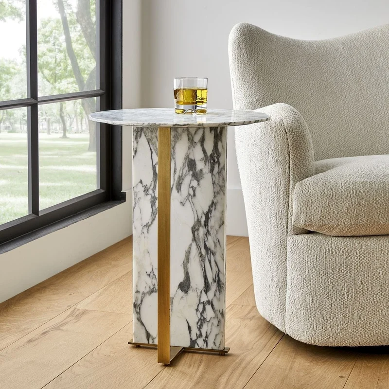 Joist Accent Table in Arabescato Marble