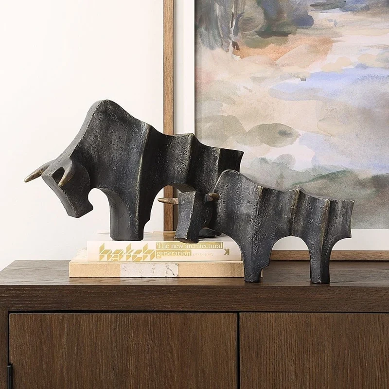 Regal Bull Sculptures Set of 2
