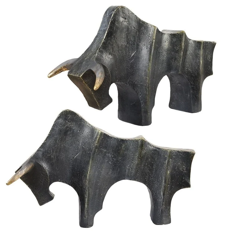 Regal Bull Sculptures Set of 2