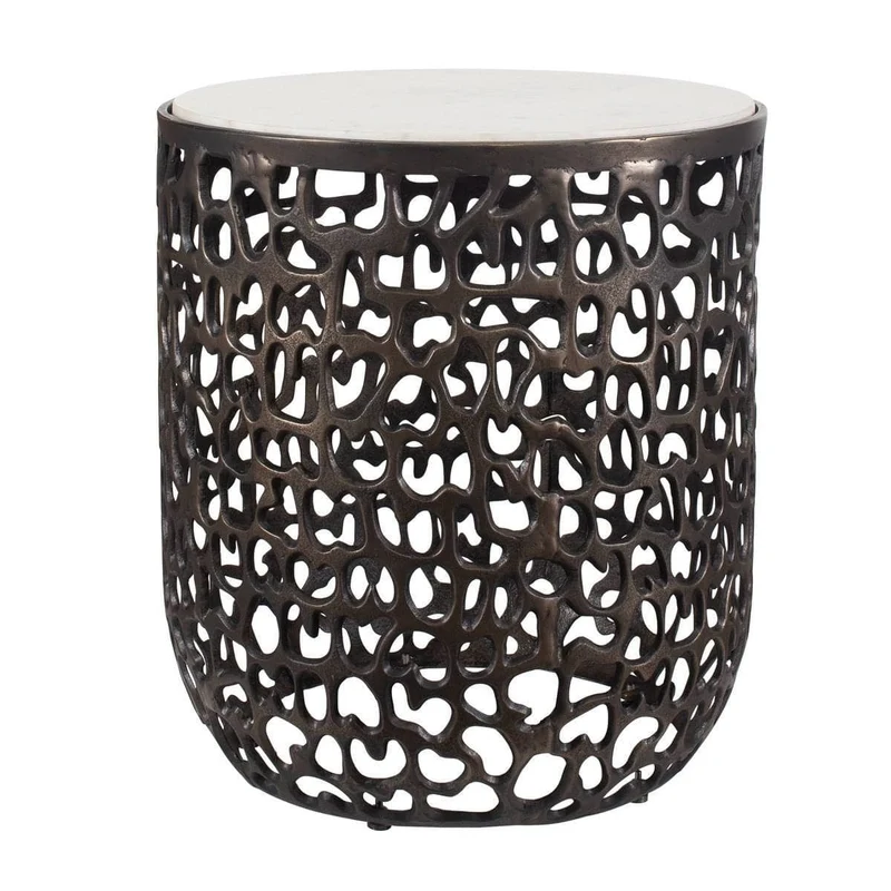 Sabena White Marble Outdoor Side Table